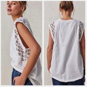 Free People Table for Two Shirt White S Tank Lace Crochet 100% Cotton NWT $68